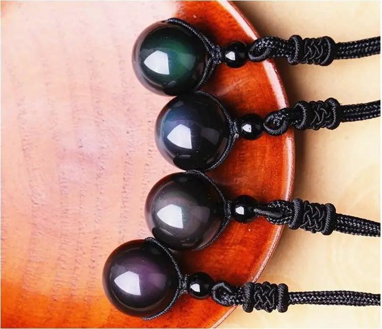 Natural Obsidian Rainbow Eye Transfer Good Luck Bead Pendant Necklace Polyester Rope Chain Necklace Jewelry For Woman by Fashion Fusion Emperium