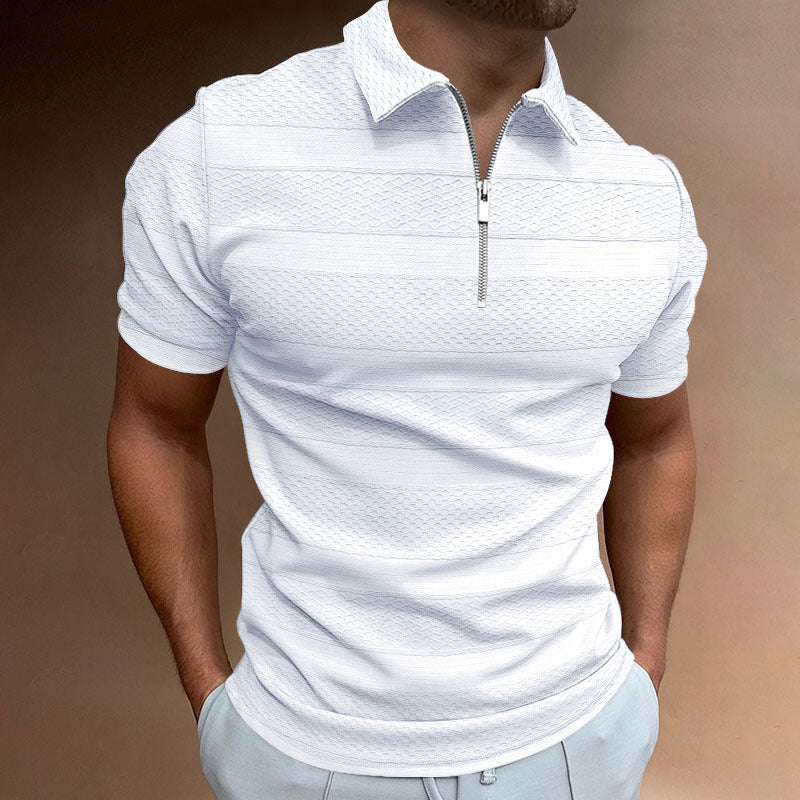 Short-sleeved Lapel Casual Jacquard Top by Fashion Fusion Emperium