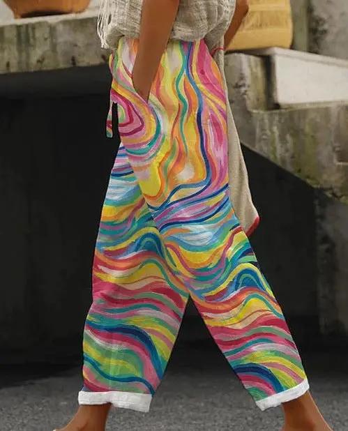 3D Digital Printing Cotton And Linen Simplicity Cuffed Pants by Fashion Fusion Emperium