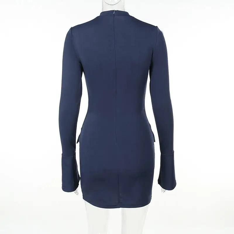 Fashion Long Sleeve Dress With Two Pockets Slim Bodycon Hip Short Dress For Women by Fashion Fusion Emperium