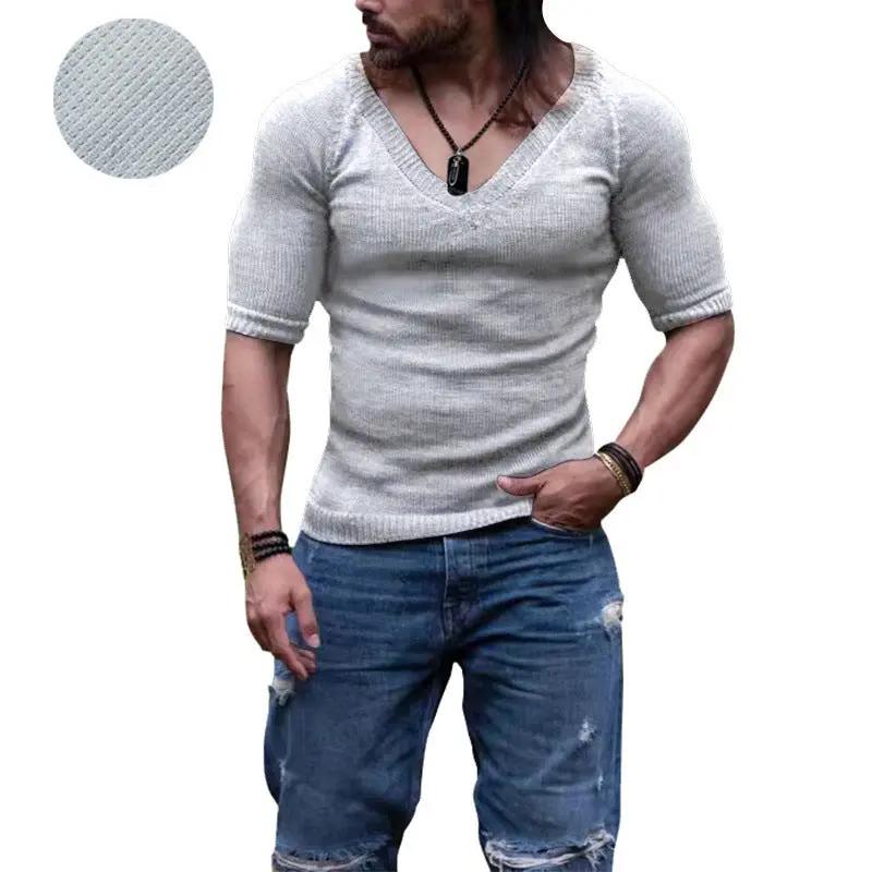 V-Neck Solid Color Thin Short Sleeve by Fashion Fusion Emperium