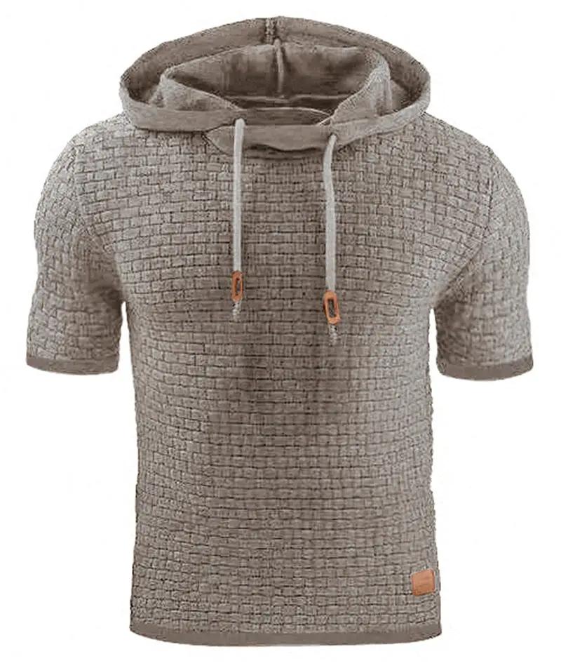 Hooded Sweatshirt Short Sleeve Solid Knitted Hoodie Pullover Sweater by Fashion Fusion Emperium