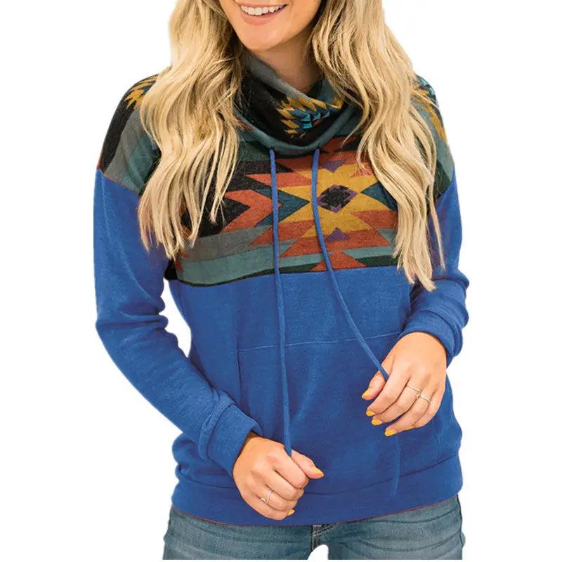 Loose Printed High Neck Hooded Sweater by Fashion Fusion Emperium