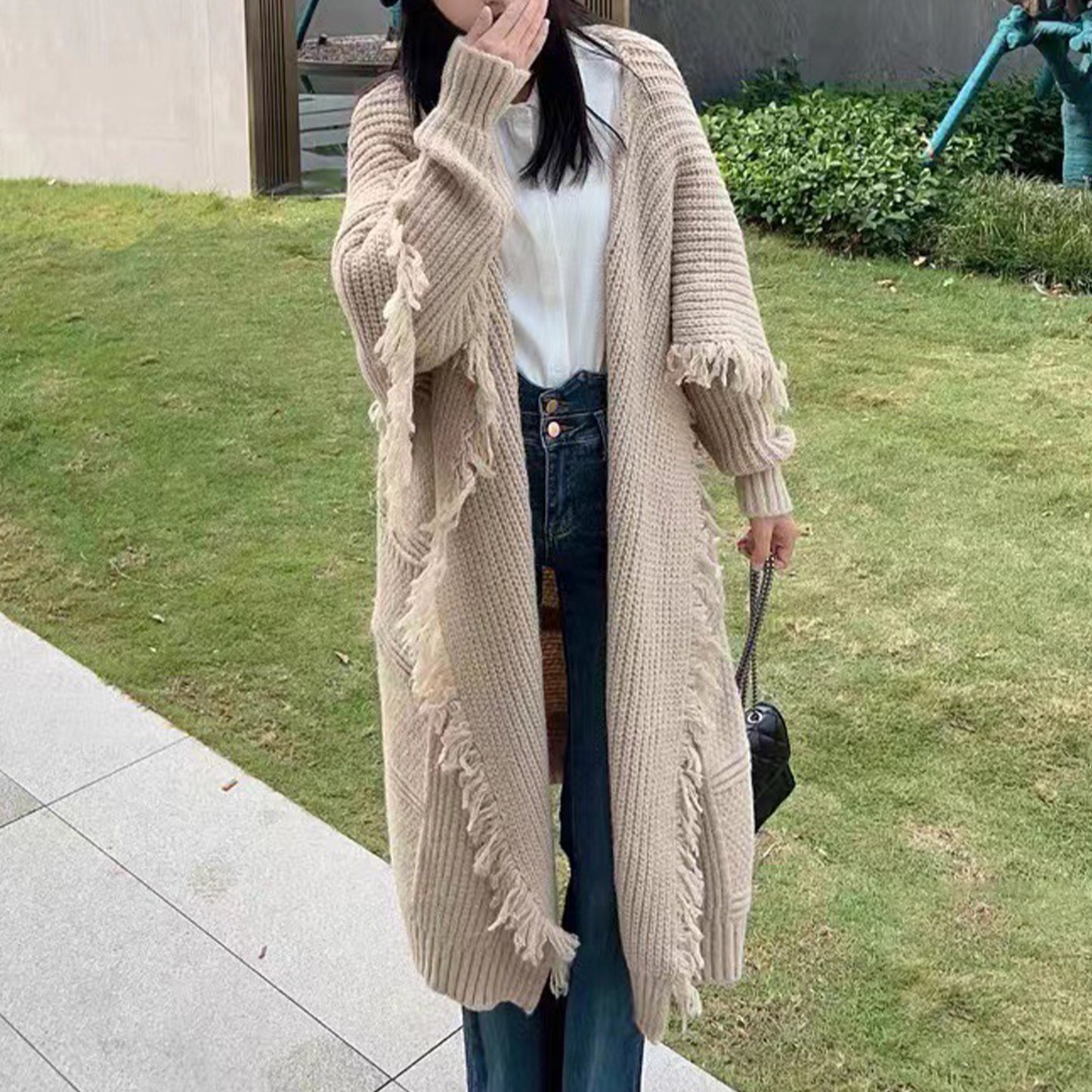Long Alpaca Wool Sweater Coat, Women's Soft And Waxy Jacket, Hand Knit Sweater Cardigan, Loose Korean Style, Knitwear, Womens Clothing
