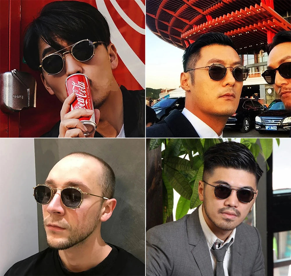 Round Metal SteamPunk Style Polarized Clip On Sunglasses Lens Removable