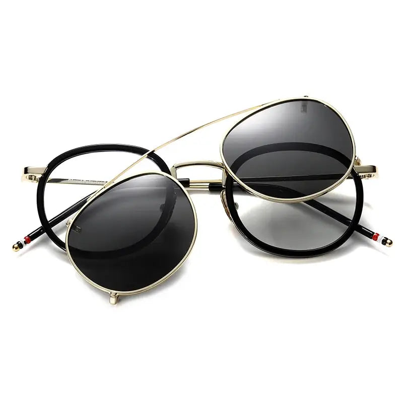 Round Metal SteamPunk Style Polarized Clip On Sunglasses Lens Removable by Fashion Fusion Emperium