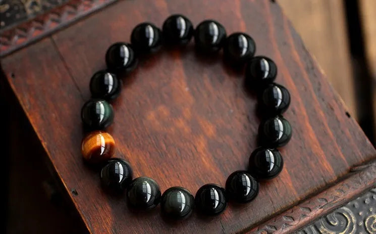 Natural Black Onyx with Tiger Eye Stone Energy Balance Bracelet