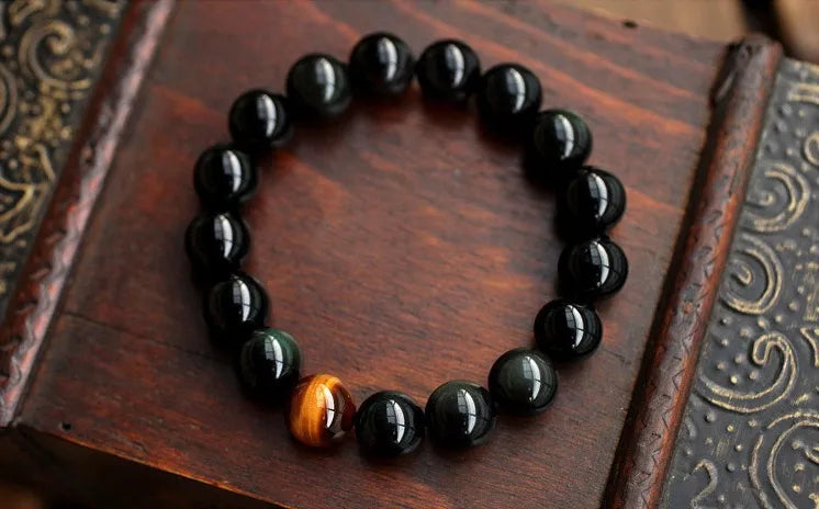 Natural Black Onyx with Tiger Eye Stone Energy Balance Bracelet