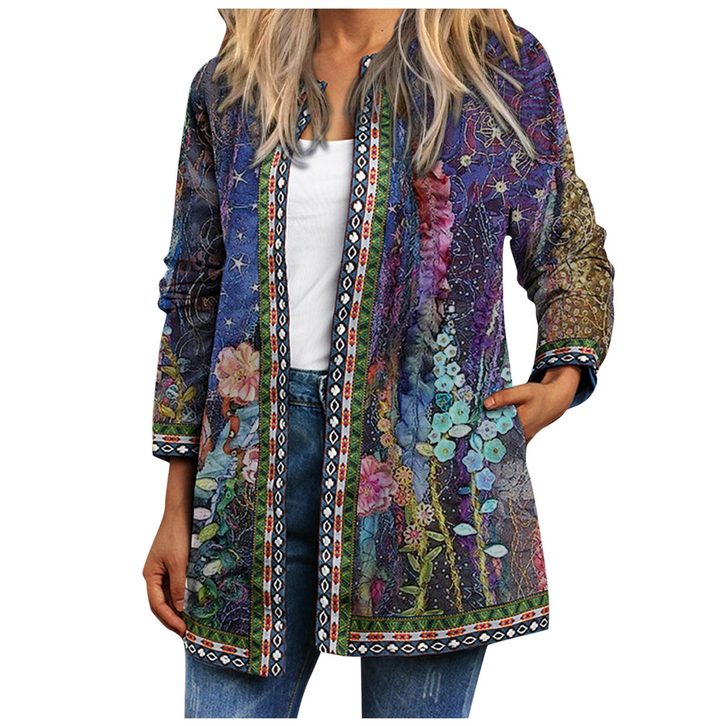 Printed Long-sleeved Coat Cardigan by Fashion Fusion Emperium
