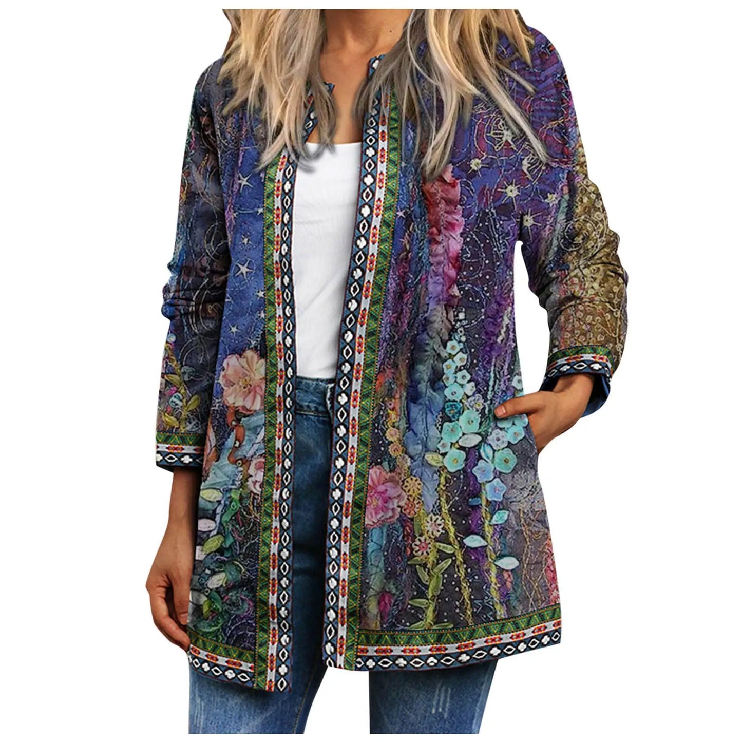 Printed Long-sleeved Coat Cardigan by Fashion Fusion Emperium