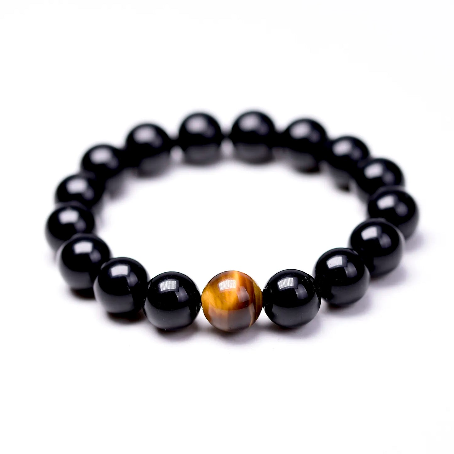 Natural Black Onyx with Tiger Eye Stone Energy Balance Bracelet