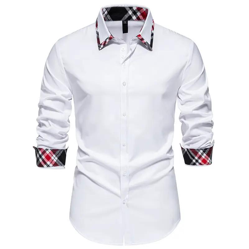 Men's Plaid Contrast Color Triangle Collar Long Sleeve Shirt by Fashion Fusion Emperium