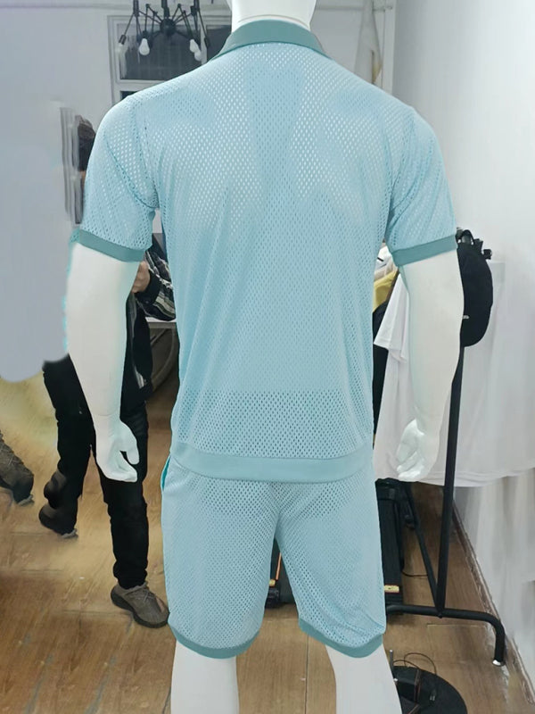 Pantalones cortos de manga corta Cárdigan de solapa de punto Traje de hombre de manga corta