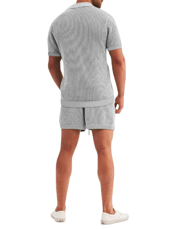 Pantalones cortos de manga corta Cárdigan de solapa de punto Traje de hombre de manga corta