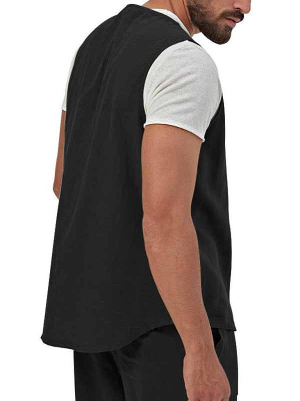Chaleco de dos piezas para hombre, pantalones cortos, traje de cárdigan informal sin mangas