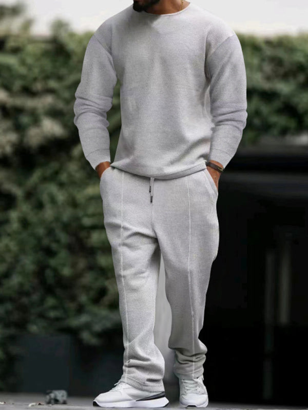 Nuevo traje casual de pantalón de manga larga y cuello redondo para hombre.
