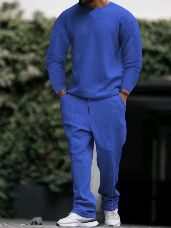 Nuevo traje casual de pantalón de manga larga y cuello redondo para hombre.
