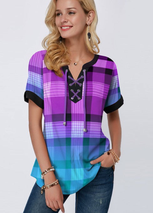 Lace-Up Short-Sleeved Loose Top