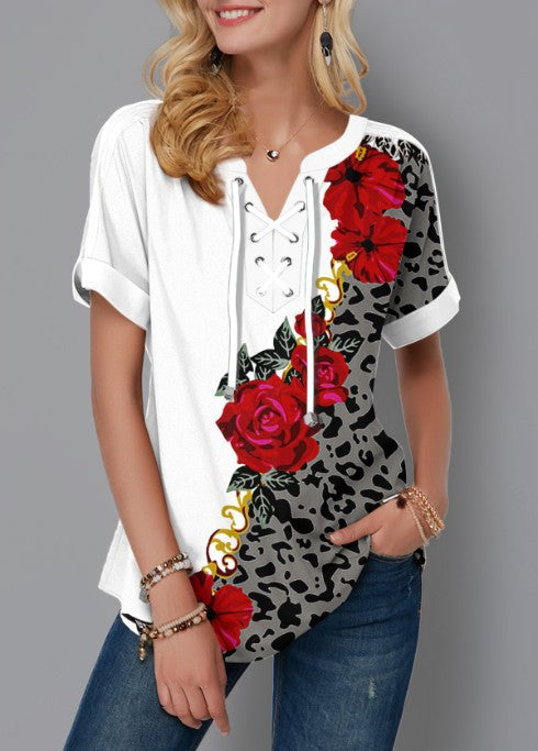 Lace-Up Short-Sleeved Loose Top