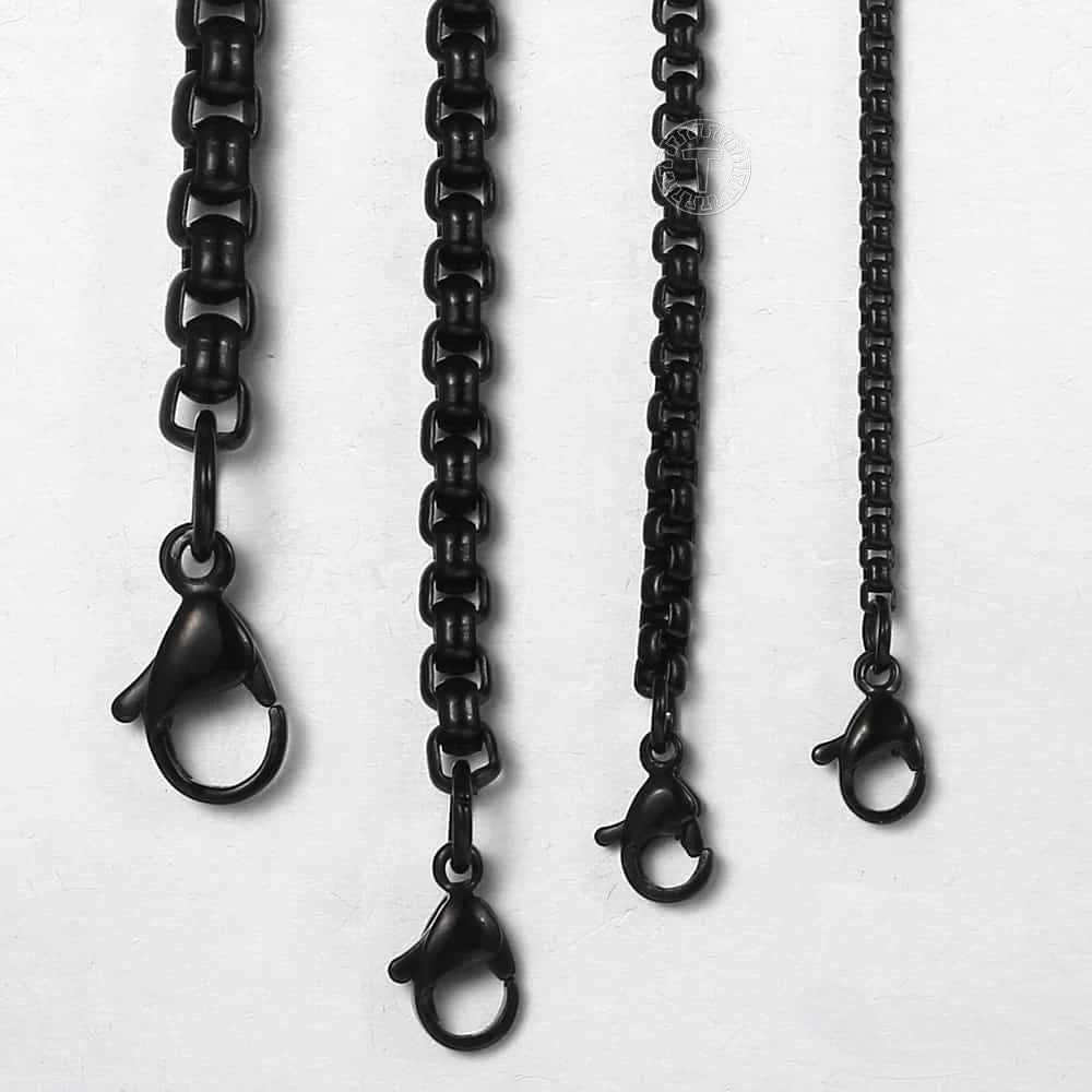 Collar de cadena de eslabones de caja redonda negra de 2mm, 3mm y 5mm para hombre y niño, collar de cadena de acero inoxidable, venta al por mayor, joyería KNM118