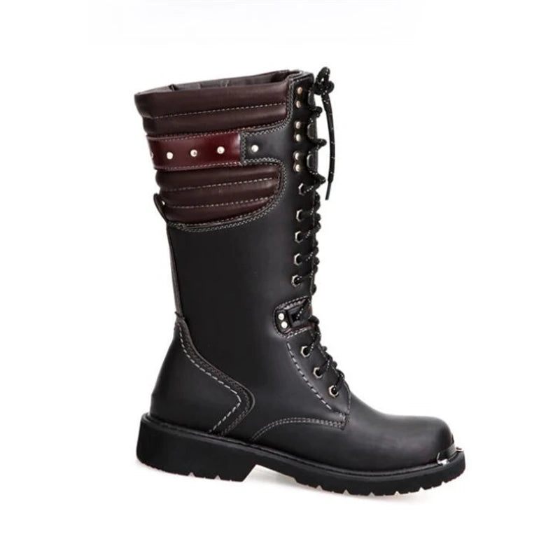 Botas de Moto para hombre, botas militares para hombre, botas tácticas militares, zapatos Punk de Metal a media pantorrilla para hombre, Botas Largas con plataforma