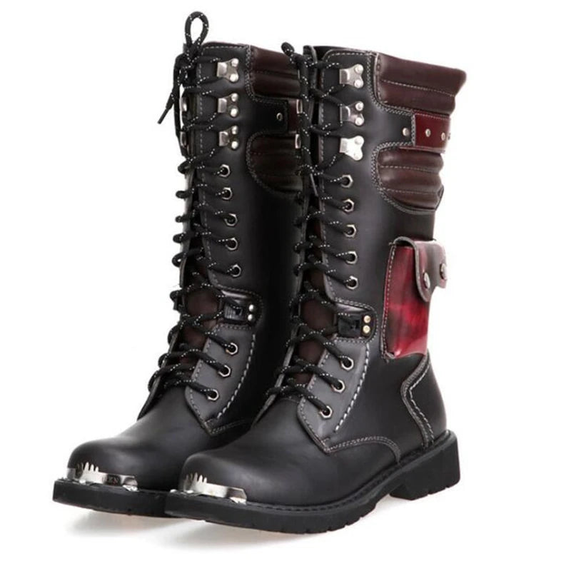 Botas de Moto para hombre, botas militares para hombre, botas tácticas militares, zapatos Punk de Metal a media pantorrilla para hombre, Botas Largas con plataforma