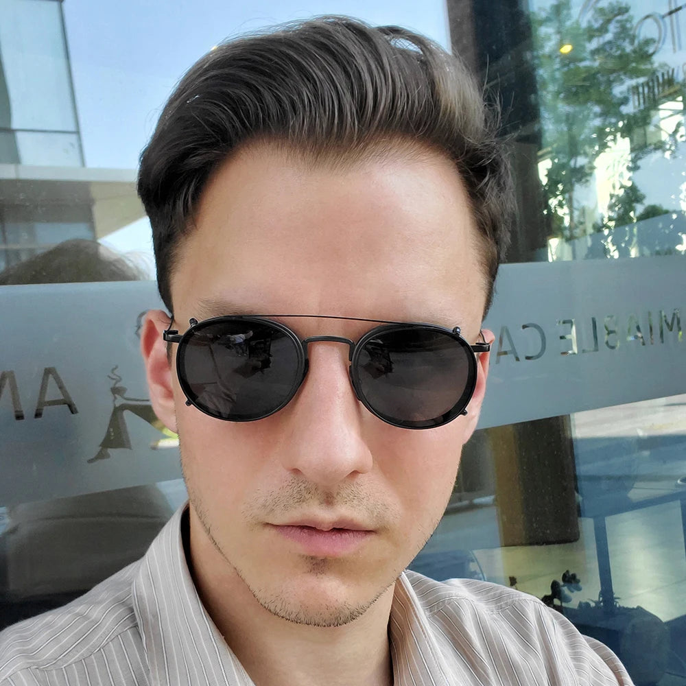 Round Metal SteamPunk Style Polarized Clip On Sunglasses Lens Removable