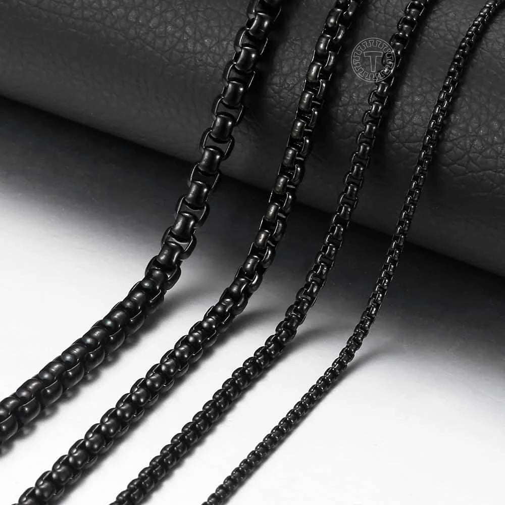 Collar de cadena de eslabones de caja redonda negra de 2mm, 3mm y 5mm para hombre y niño, collar de cadena de acero inoxidable, venta al por mayor, joyería KNM118