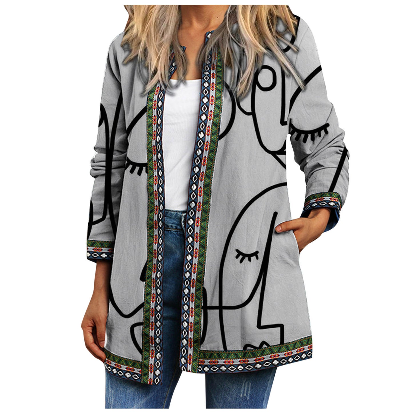 Printed Long-sleeved Coat Cardigan
