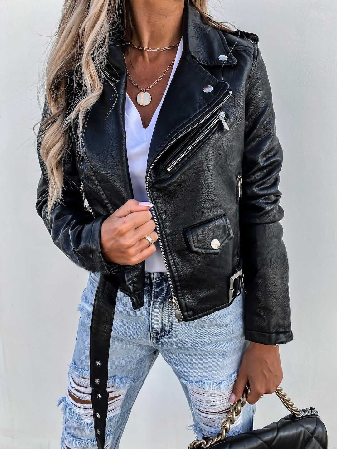Leather Coat Short Zipper