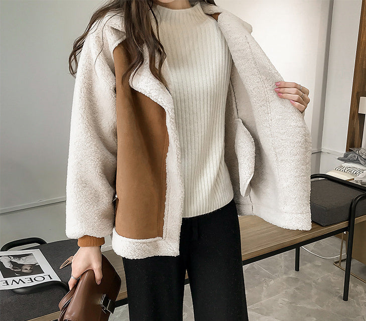 Suede Coat Women's Short Lambswool Motorcycle Clothing