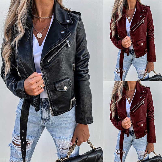 Leather Coat Short Zipper