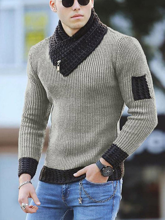 Contrasting Color Stitching Scarf Business Casual Sweater