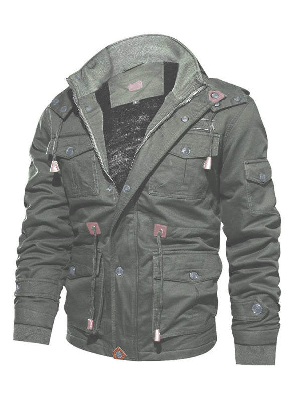 Chaqueta para hombre juvenil con parte superior de algodón con capucha y cuello alto suelto de longitud media para hombre 