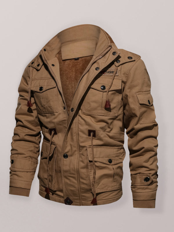 Chaqueta para hombre juvenil con parte superior de algodón con capucha y cuello alto suelto de longitud media para hombre 